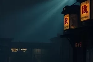 旧唱片店：木质货架上排满黑胶唱片与暖黄灯光